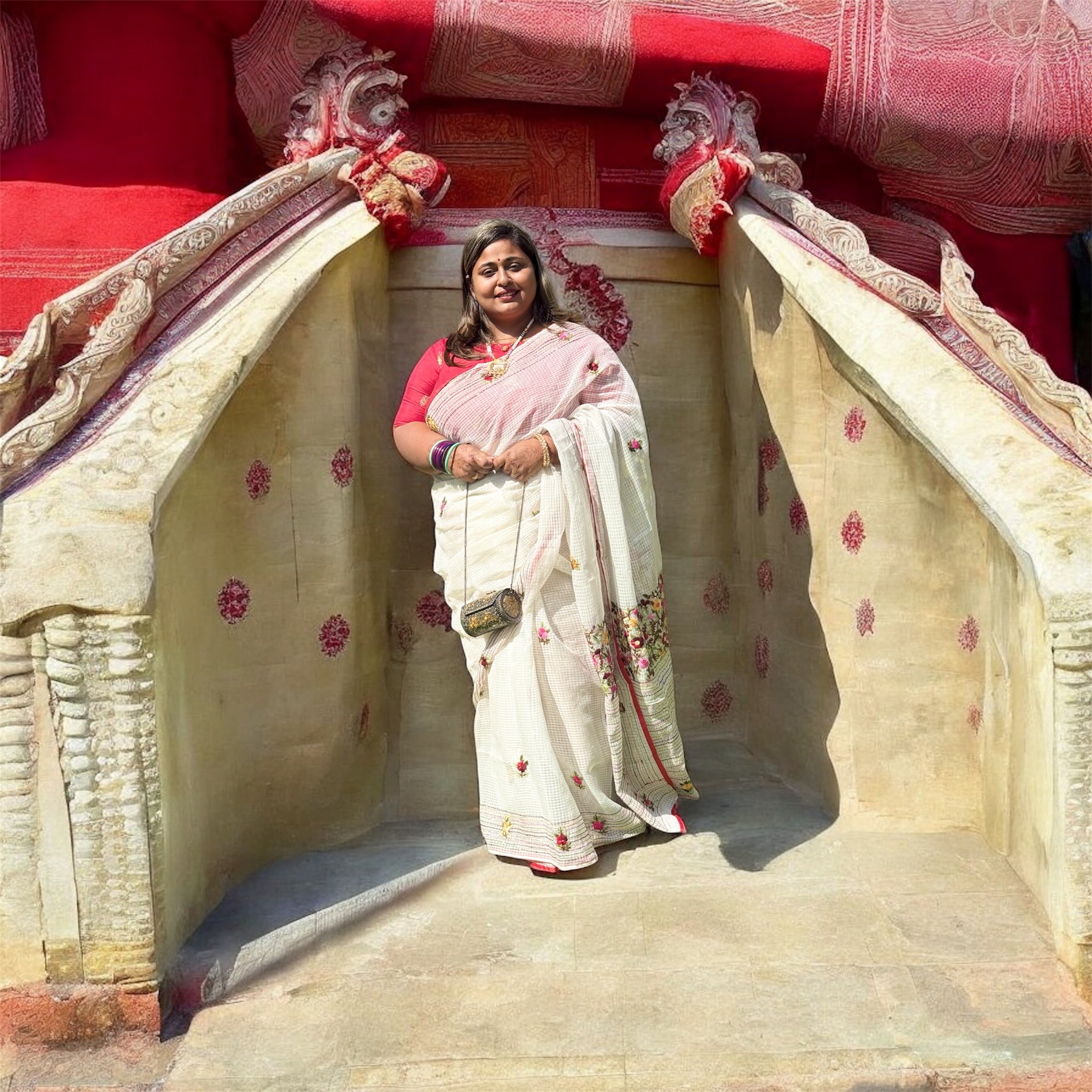 ISHRI Kolkata Kantha Stitch Hand Embroidered Saree with Sequin Detailing