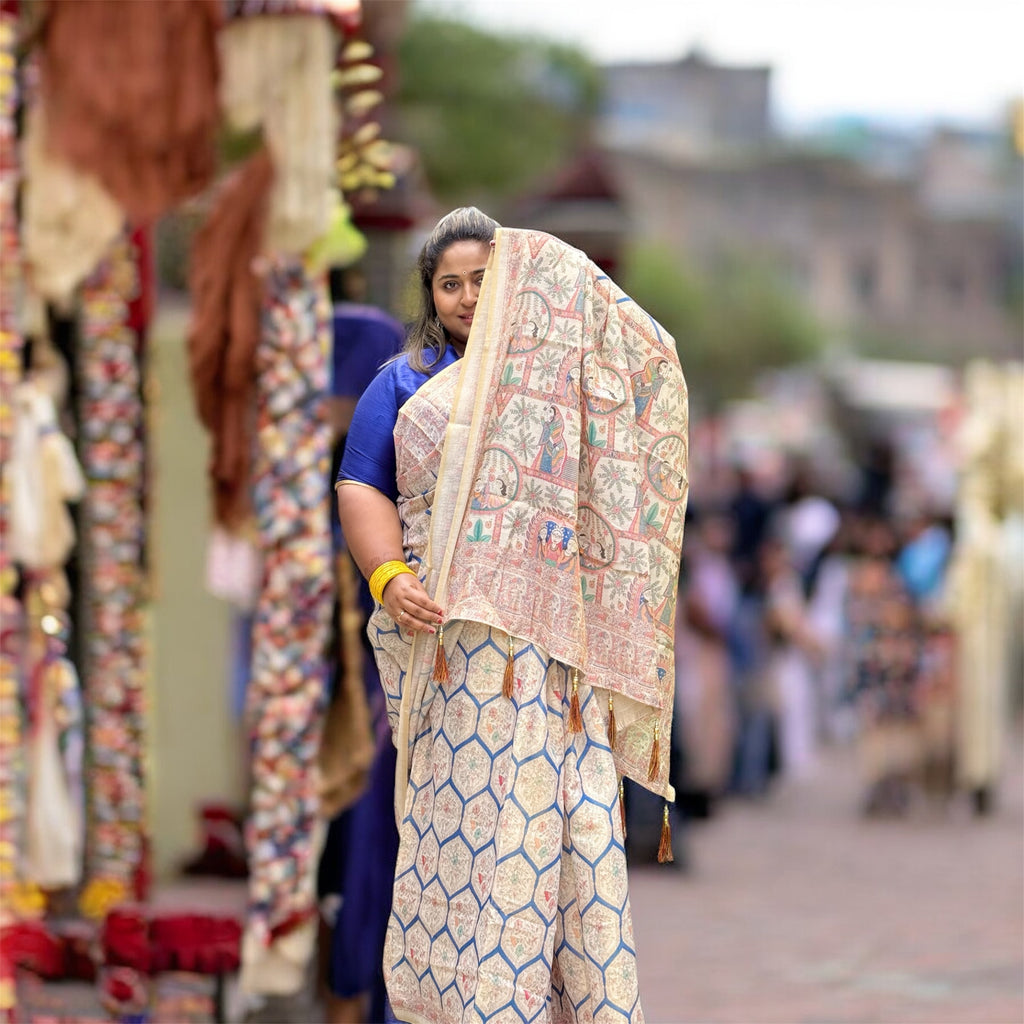 Golden Madhubani Handcrafted Saree – A Heritage of Mithila by ISHRI