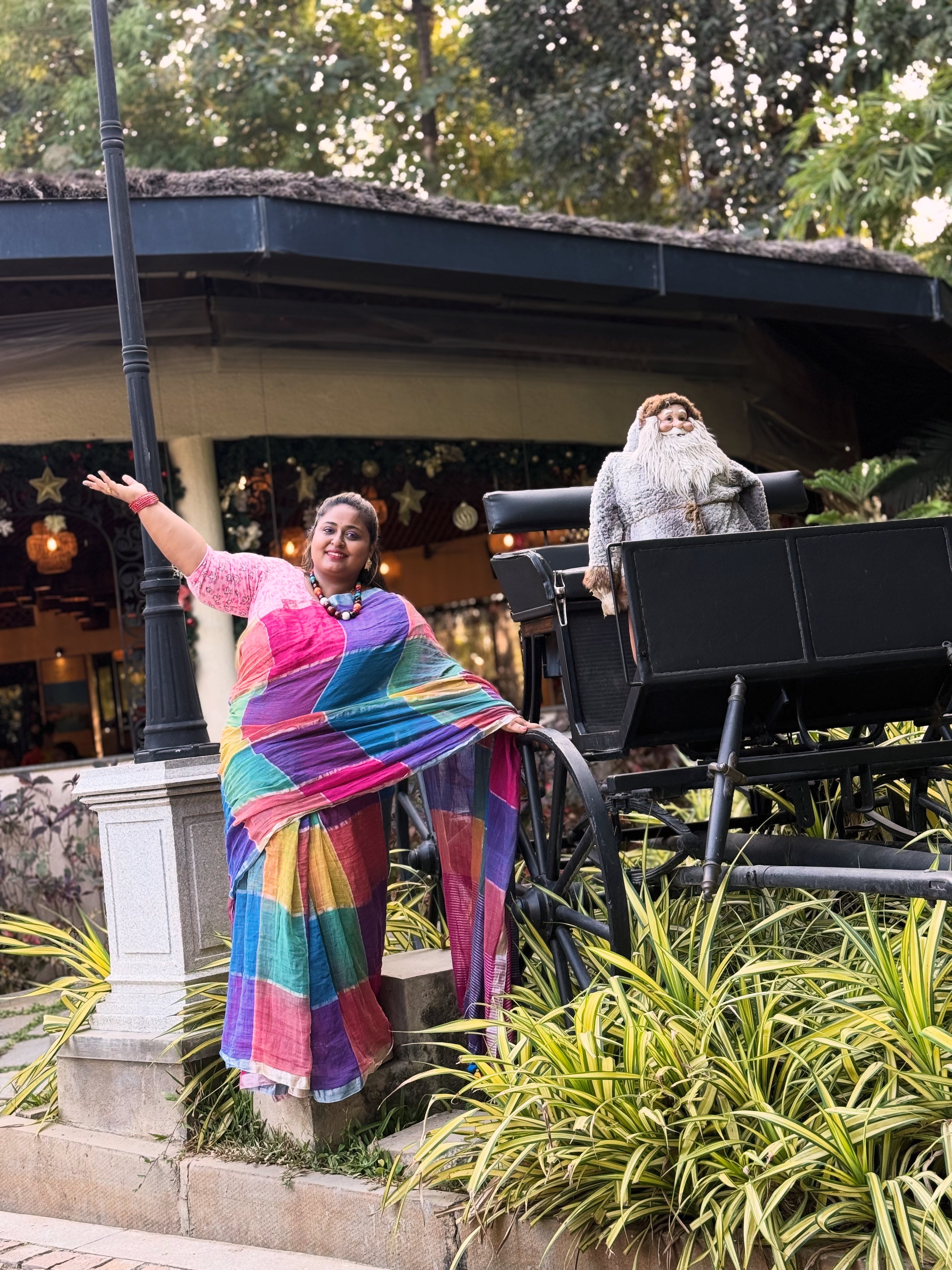 Rangdhara – Multicolor Handwoven Checkered Cotton Saree with Tassels