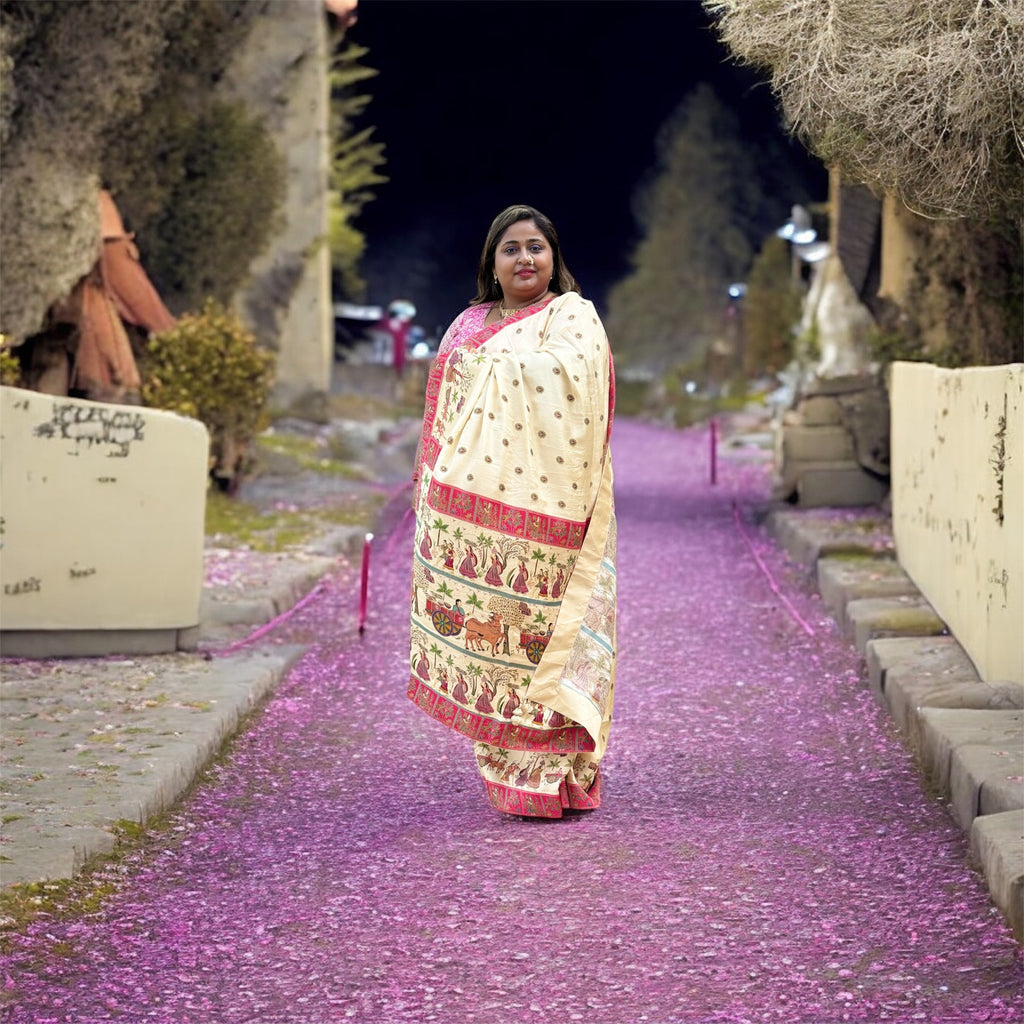 Aaradhya – Soft Silk Cotton Saree with Madhubani Motif Border