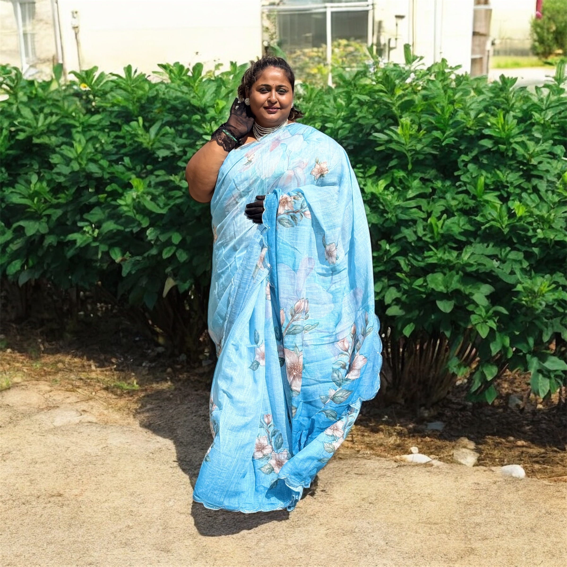 Pastel Blue Soft Silk Cotton Saree – Elegant Partywear with Intricate Motifs