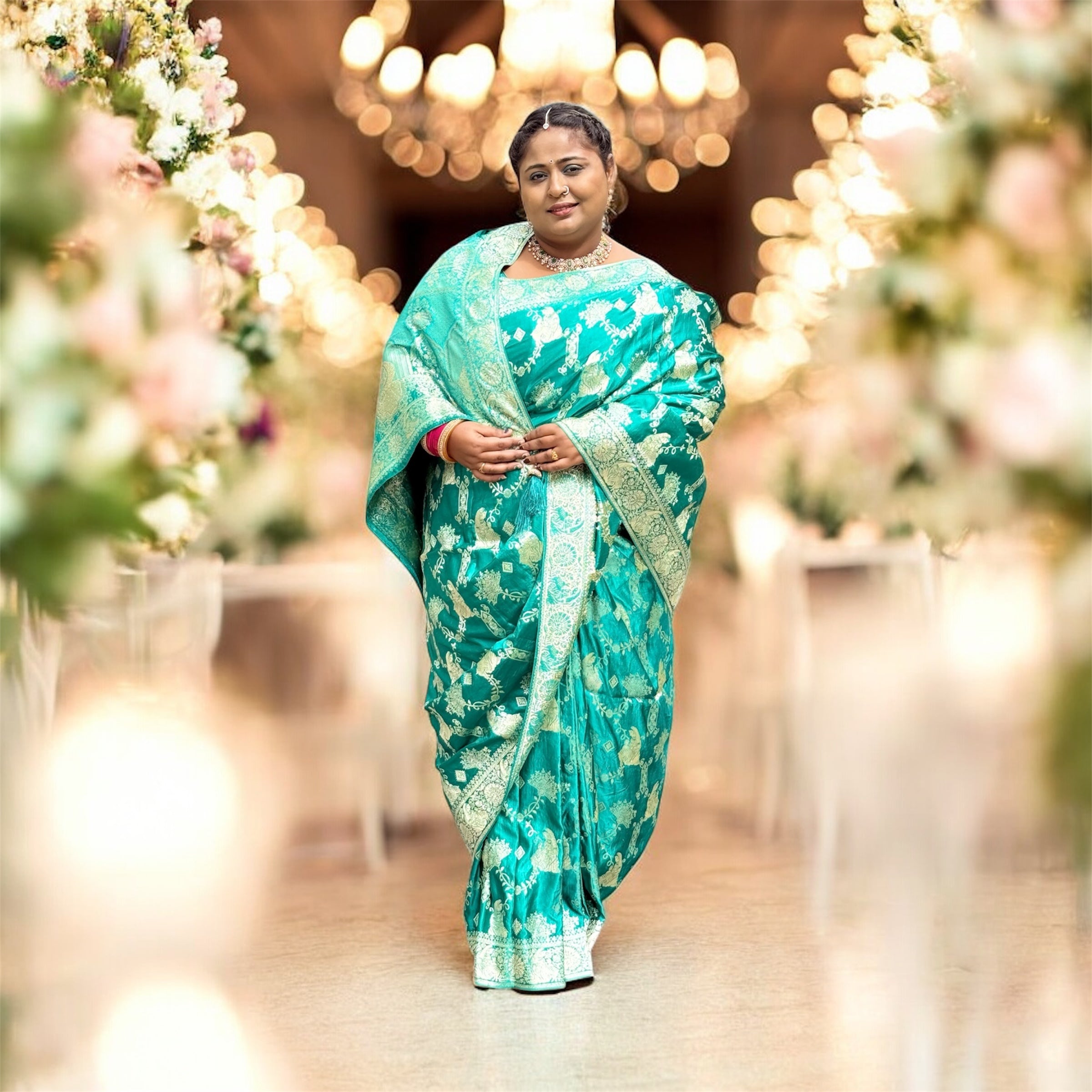 Pure Banarasi Silk Saree in Aqua Green with Rich Zari Weaving for Premium Wedding Collection