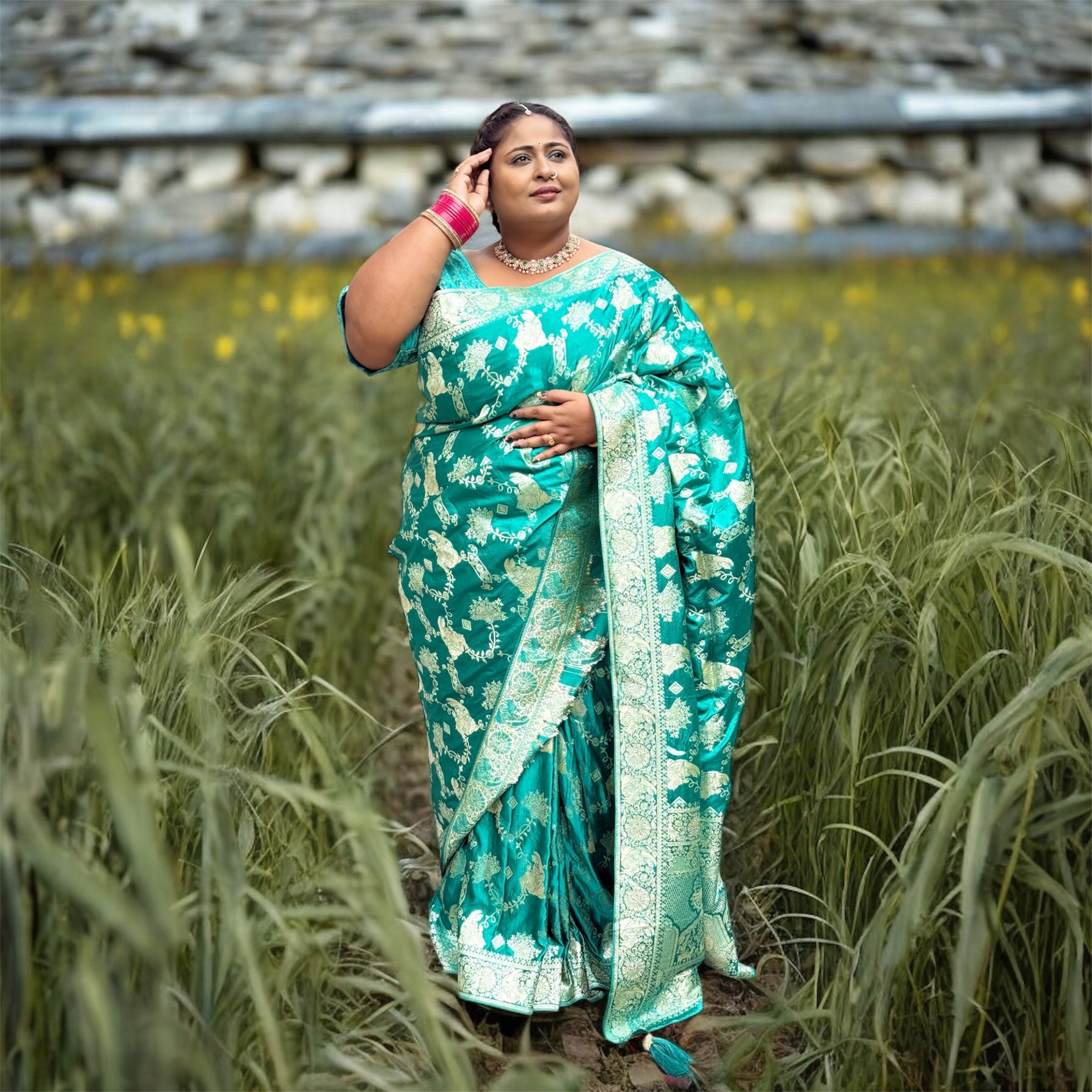 Pure Banarasi Silk Saree in Aqua Green with Rich Zari Weaving for Premium Wedding Collection
