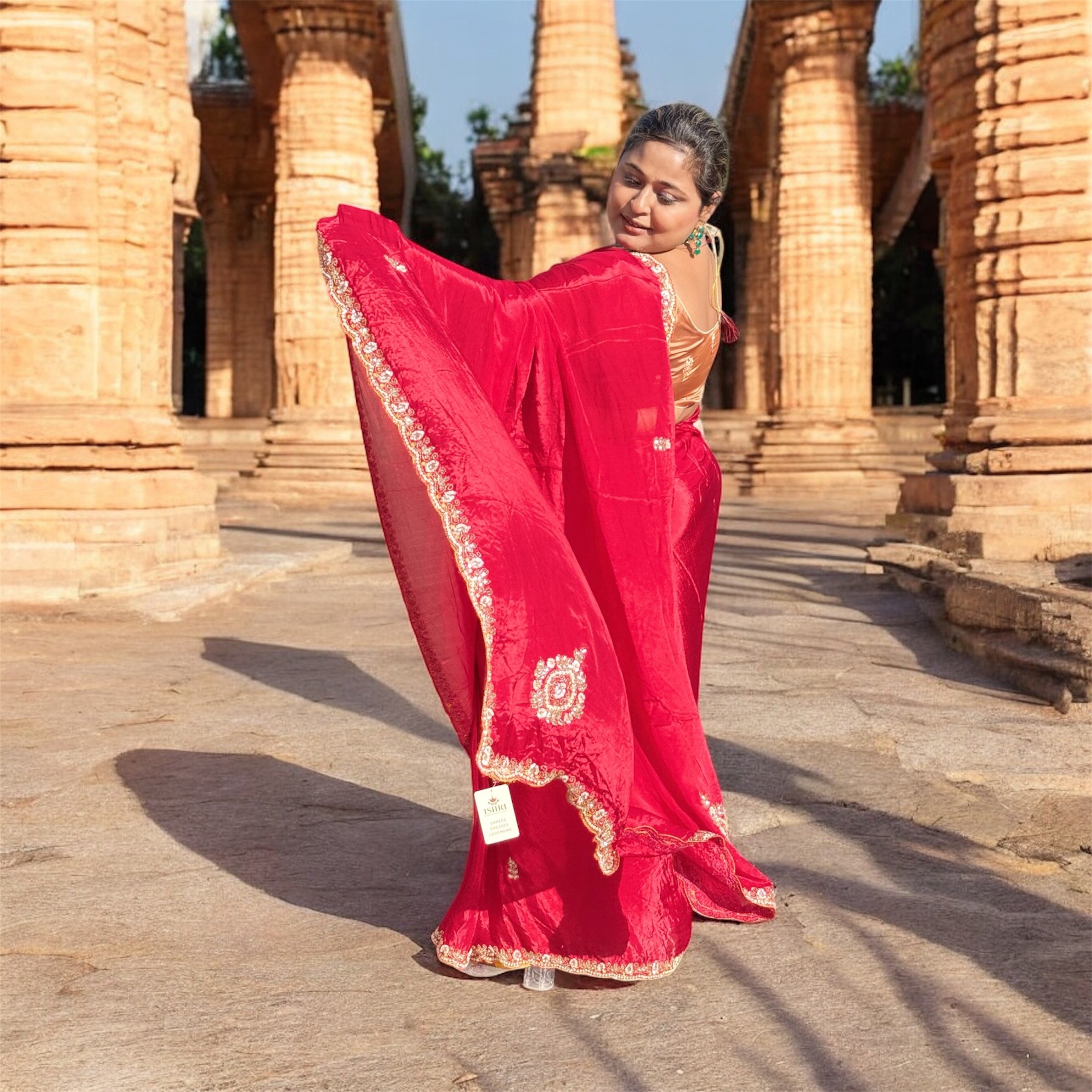 Pure Silk Blend Saree in Classic Rani Pink with Handcrafted Golden Border – ISHRI Exclusive