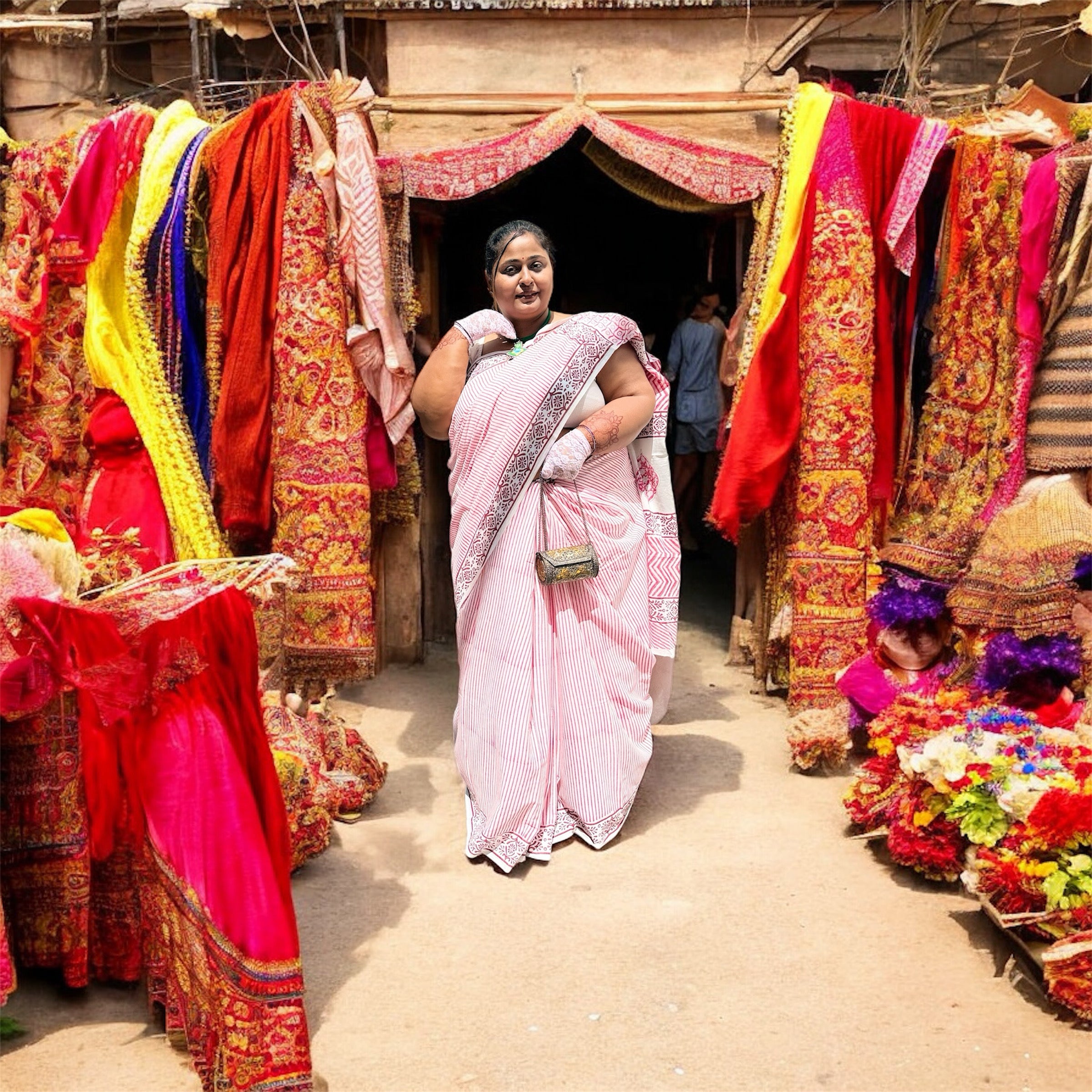 ISHRI Pure Cotton Saree with Pink Stripes – Everyday Office Elegance