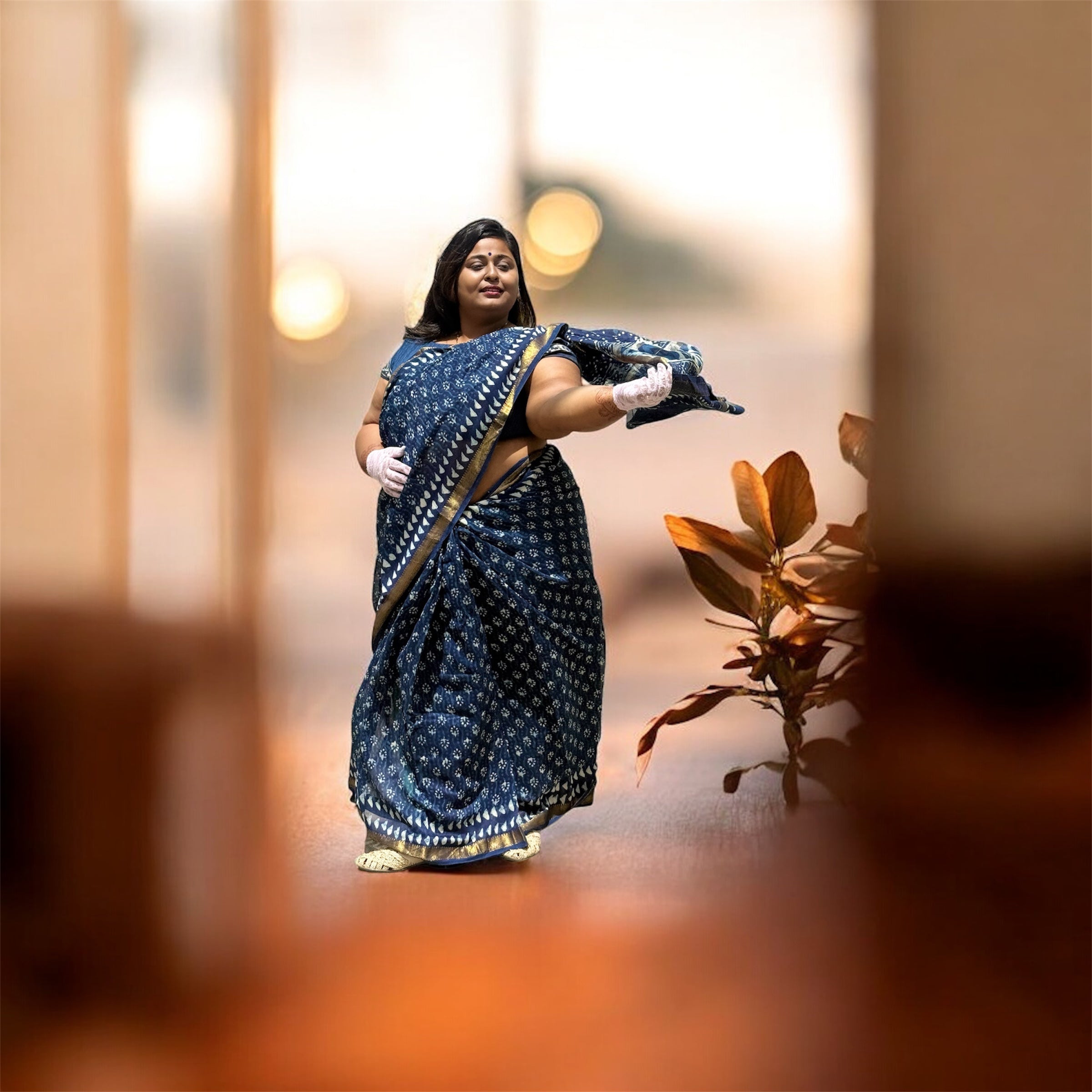 ISHRI Jaipuri Hand Block Printed Cotton Chanderi Silk Saree – Timeless Artistry