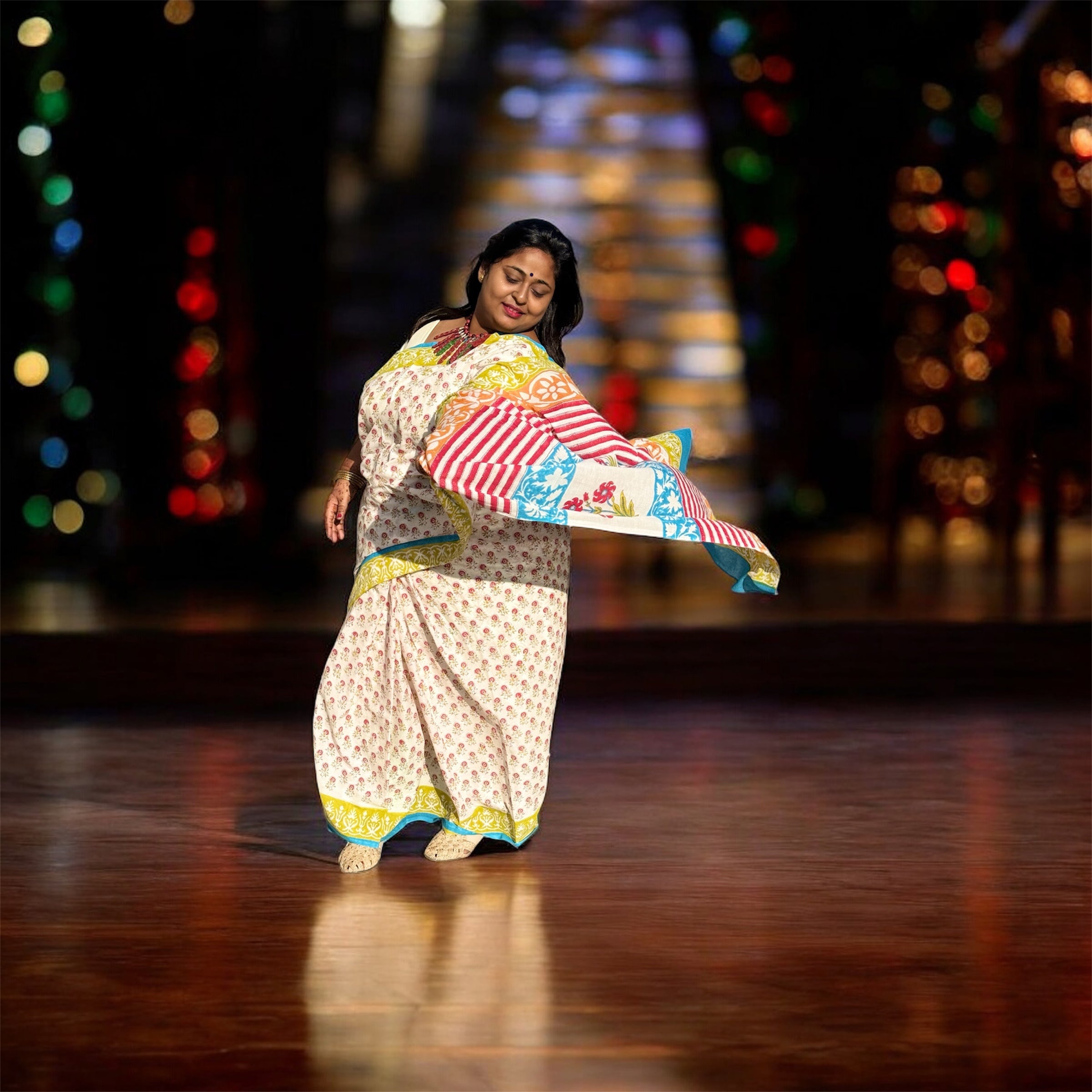 ISHRI Begur Cotton Saree – Jaipuri Block Print