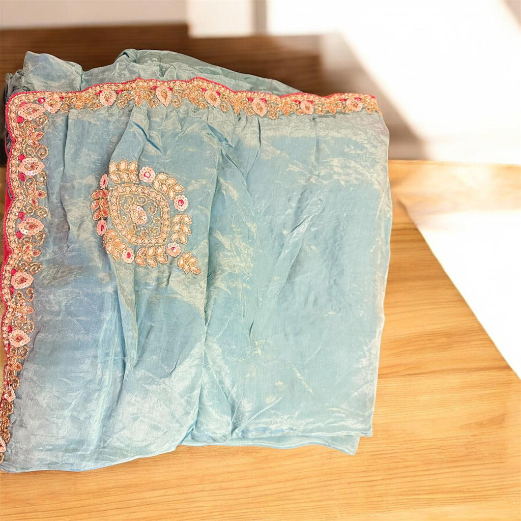 Pure Silk Blend Saree in Classic Rani Pink with Handcrafted Golden Border – ISHRI Exclusive